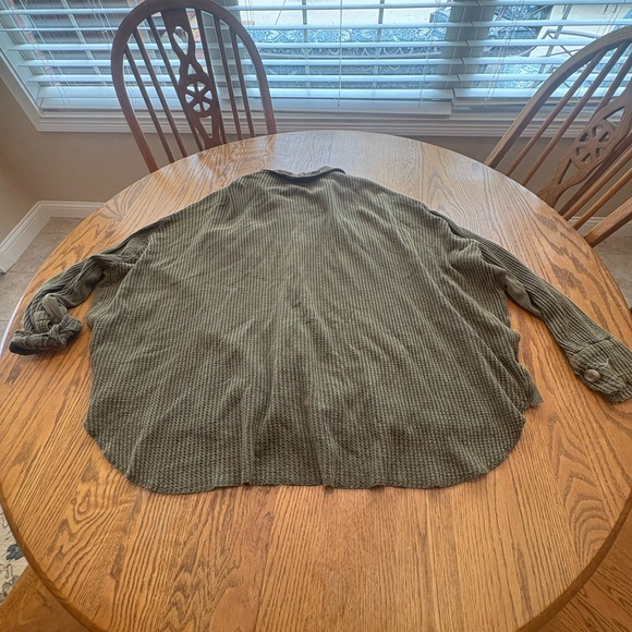 FP One Free People Scout Jacket Shacket Oversized Waffle Knit Green Thermal M - Picture 9 of 9